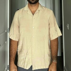 ZARA Men’s Short Sleeve Button-Up Shirt – Beige – Size M